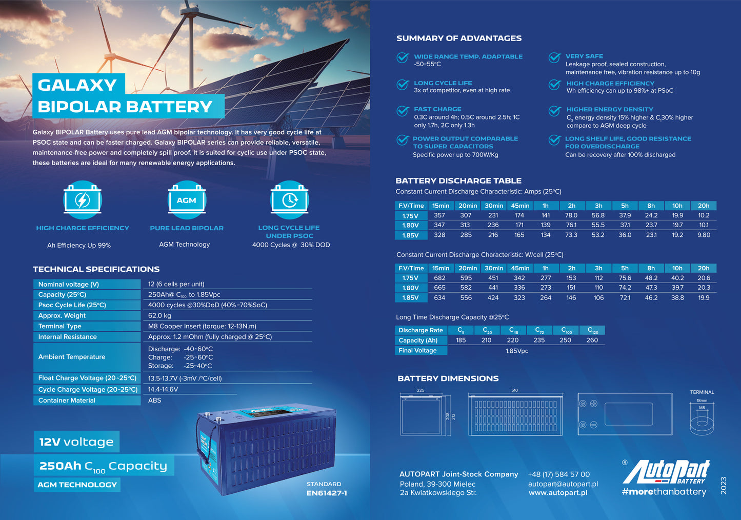 AutoPart Galaxy Bipolar 12V 205Ah 1200 CCA Type B – Military-Grade Power Unit